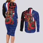 North Kangaroos ANZAC Personalised Couples Matching Long Sleeve Bodycon Dress and Long Sleeve Button Shirt Lest We Forget Poppy Camo