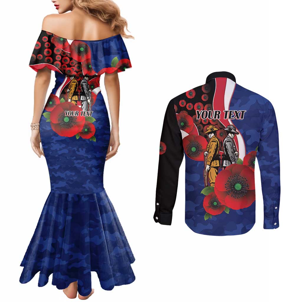 North Kangaroos ANZAC Personalised Couples Matching Mermaid Dress and Long Sleeve Button Shirt Lest We Forget Poppy Camo