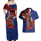North Kangaroos ANZAC Personalised Couples Matching Off Shoulder Maxi Dress and Hawaiian Shirt Lest We Forget Poppy Camo