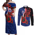 North Kangaroos ANZAC Personalised Couples Matching Off Shoulder Maxi Dress and Long Sleeve Button Shirt Lest We Forget Poppy Camo