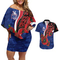 North Kangaroos ANZAC Personalised Couples Matching Off Shoulder Short Dress and Hawaiian Shirt Lest We Forget Poppy Camo