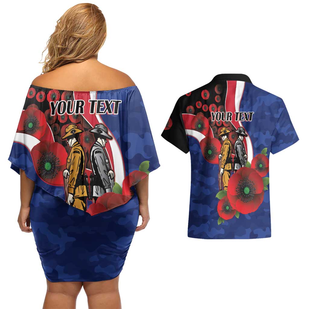 North Kangaroos ANZAC Personalised Couples Matching Off Shoulder Short Dress and Hawaiian Shirt Lest We Forget Poppy Camo
