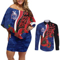 North Kangaroos ANZAC Personalised Couples Matching Off Shoulder Short Dress and Long Sleeve Button Shirt Lest We Forget Poppy Camo