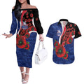 North Kangaroos ANZAC Personalised Couples Matching Off The Shoulder Long Sleeve Dress and Hawaiian Shirt Lest We Forget Poppy Camo