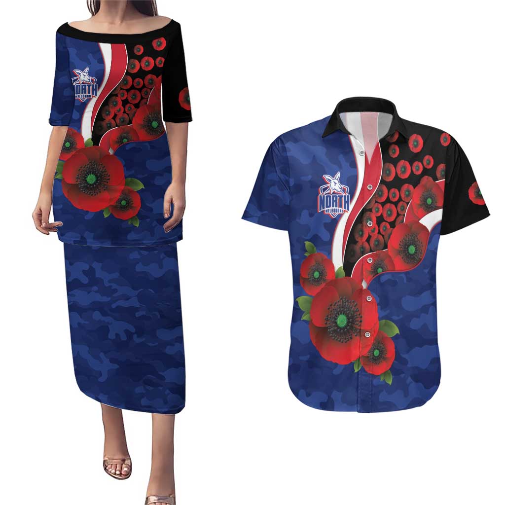 North Kangaroos ANZAC Personalised Couples Matching Puletasi and Hawaiian Shirt Lest We Forget Poppy Camo