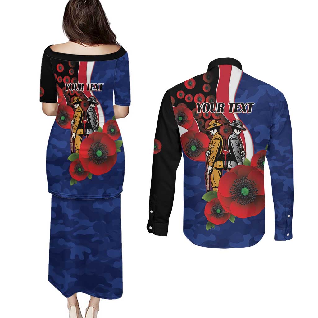 North Kangaroos ANZAC Personalised Couples Matching Puletasi and Long Sleeve Button Shirt Lest We Forget Poppy Camo
