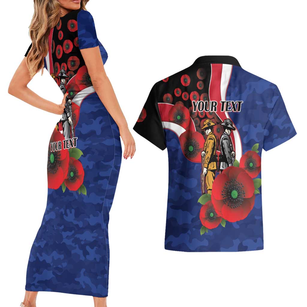 North Kangaroos ANZAC Personalised Couples Matching Short Sleeve Bodycon Dress and Hawaiian Shirt Lest We Forget Poppy Camo