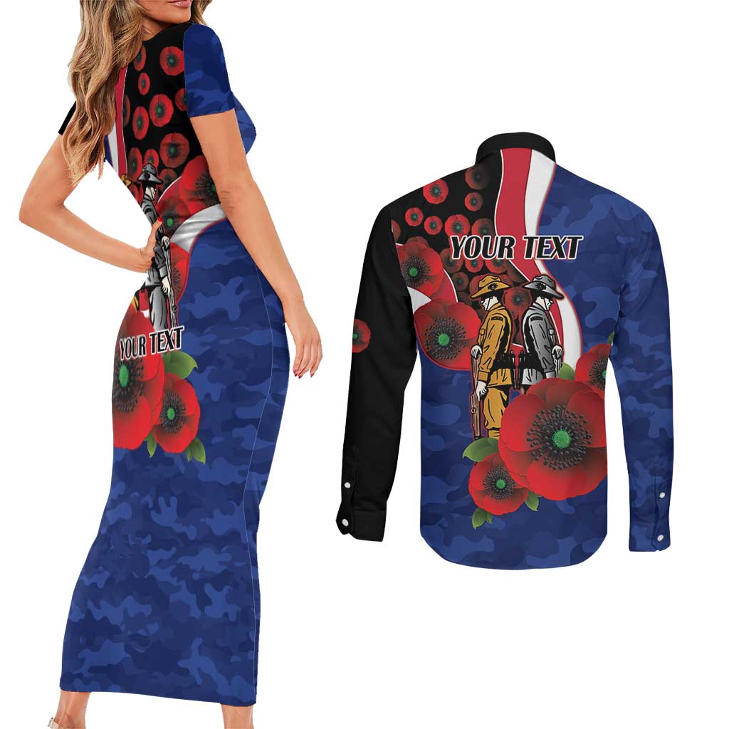 North Kangaroos ANZAC Personalised Couples Matching Short Sleeve Bodycon Dress and Long Sleeve Button Shirt Lest We Forget Poppy Camo