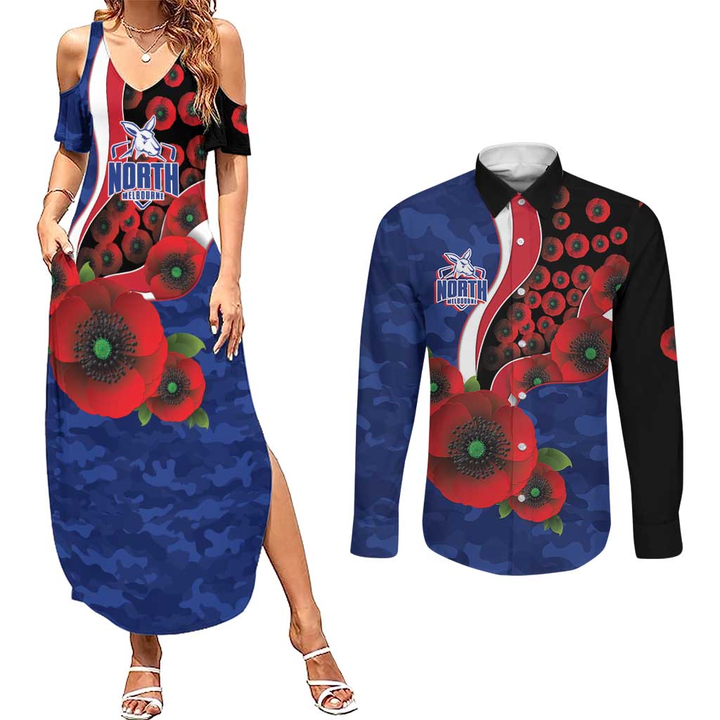 North Kangaroos ANZAC Personalised Couples Matching Summer Maxi Dress and Long Sleeve Button Shirt Lest We Forget Poppy Camo
