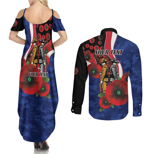 North Kangaroos ANZAC Personalised Couples Matching Summer Maxi Dress and Long Sleeve Button Shirt Lest We Forget Poppy Camo