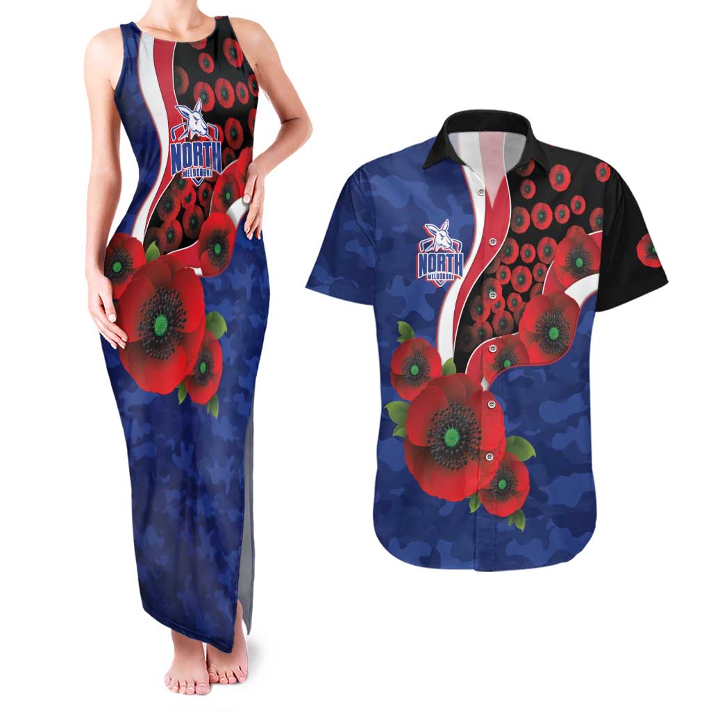 North Kangaroos ANZAC Personalised Couples Matching Tank Maxi Dress and Hawaiian Shirt Lest We Forget Poppy Camo