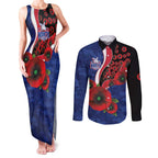 North Kangaroos ANZAC Personalised Couples Matching Tank Maxi Dress and Long Sleeve Button Shirt Lest We Forget Poppy Camo