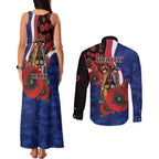 North Kangaroos ANZAC Personalised Couples Matching Tank Maxi Dress and Long Sleeve Button Shirt Lest We Forget Poppy Camo
