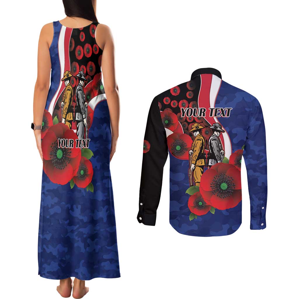 North Kangaroos ANZAC Personalised Couples Matching Tank Maxi Dress and Long Sleeve Button Shirt Lest We Forget Poppy Camo