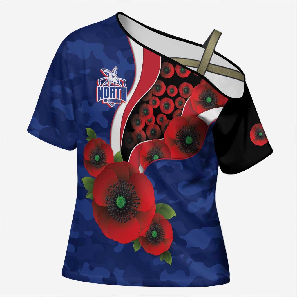North Kangaroos ANZAC Personalised Cross Shoulder Shirt Lest We Forget Poppy Camo