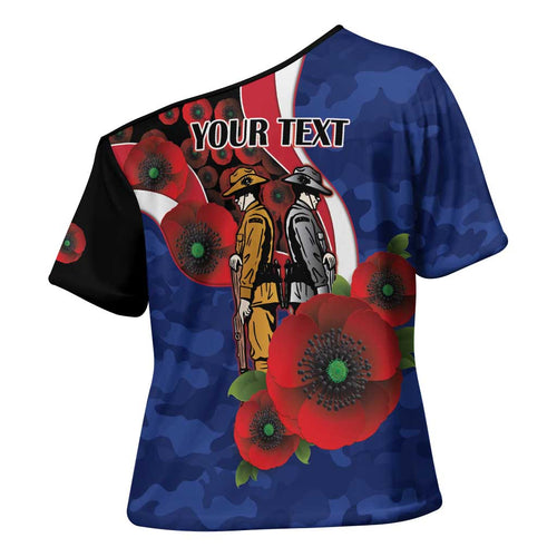 North Kangaroos ANZAC Personalised Cross Shoulder Shirt Lest We Forget Poppy Camo