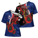 North Kangaroos ANZAC Personalised Cross Shoulder Shirt Lest We Forget Poppy Camo