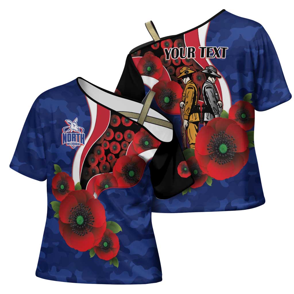 North Kangaroos ANZAC Personalised Cross Shoulder Shirt Lest We Forget Poppy Camo