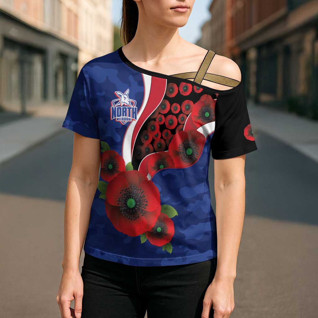 North Kangaroos ANZAC Personalised Cross Shoulder Shirt Lest We Forget Poppy Camo