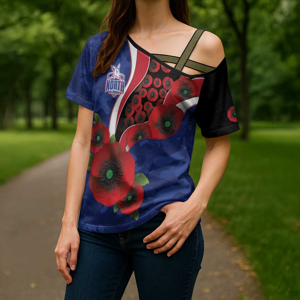 North Kangaroos ANZAC Personalised Cross Shoulder Shirt Lest We Forget Poppy Camo