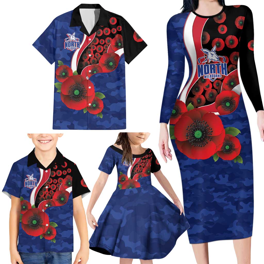 North Kangaroos ANZAC Personalised Family Matching Long Sleeve Bodycon Dress and Hawaiian Shirt Lest We Forget Poppy Camo