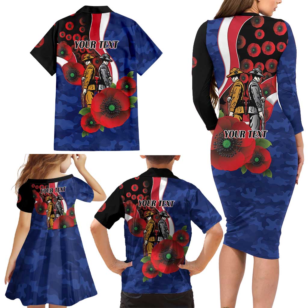 North Kangaroos ANZAC Personalised Family Matching Long Sleeve Bodycon Dress and Hawaiian Shirt Lest We Forget Poppy Camo