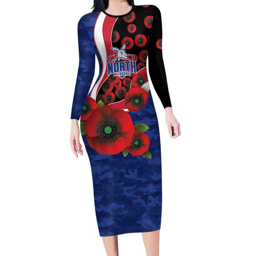 North Kangaroos ANZAC Personalised Family Matching Long Sleeve Bodycon Dress and Hawaiian Shirt Lest We Forget Poppy Camo