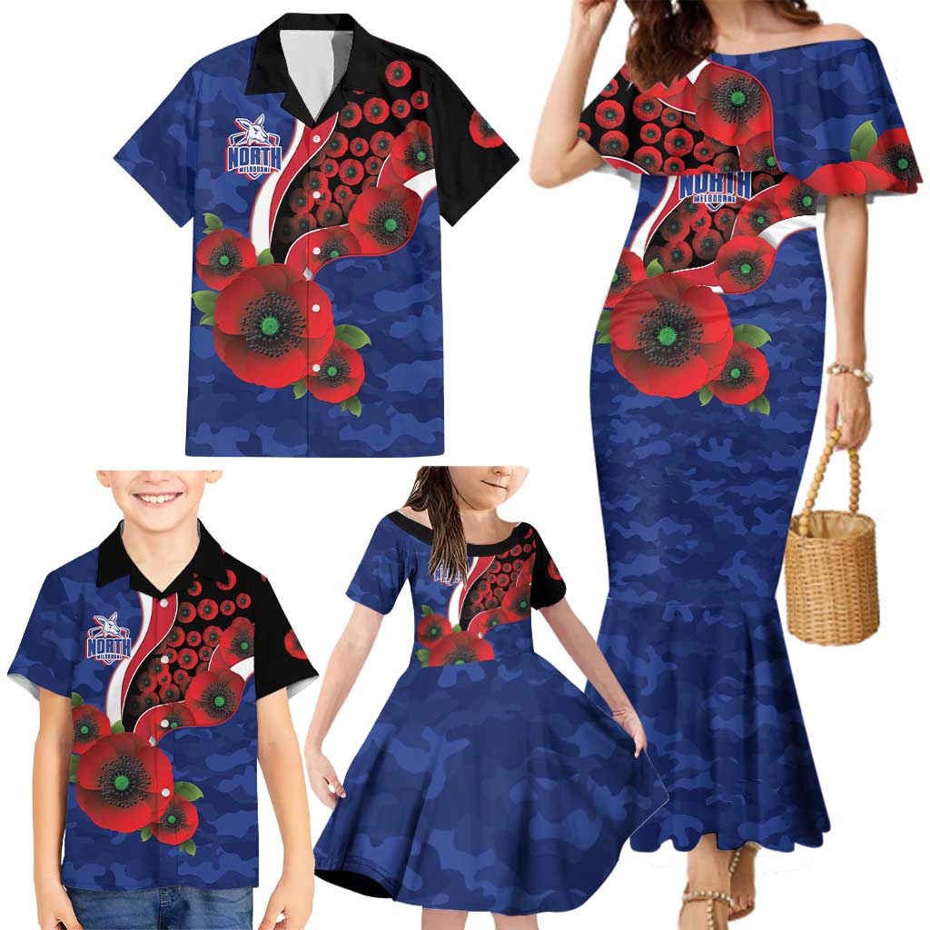 North Kangaroos ANZAC Personalised Family Matching Mermaid Dress and Hawaiian Shirt Lest We Forget Poppy Camo