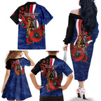 North Kangaroos ANZAC Personalised Family Matching Off The Shoulder Long Sleeve Dress and Hawaiian Shirt Lest We Forget Poppy Camo