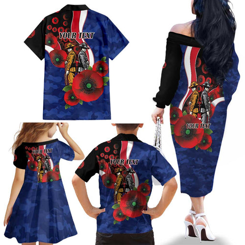 North Kangaroos ANZAC Personalised Family Matching Off The Shoulder Long Sleeve Dress and Hawaiian Shirt Lest We Forget Poppy Camo