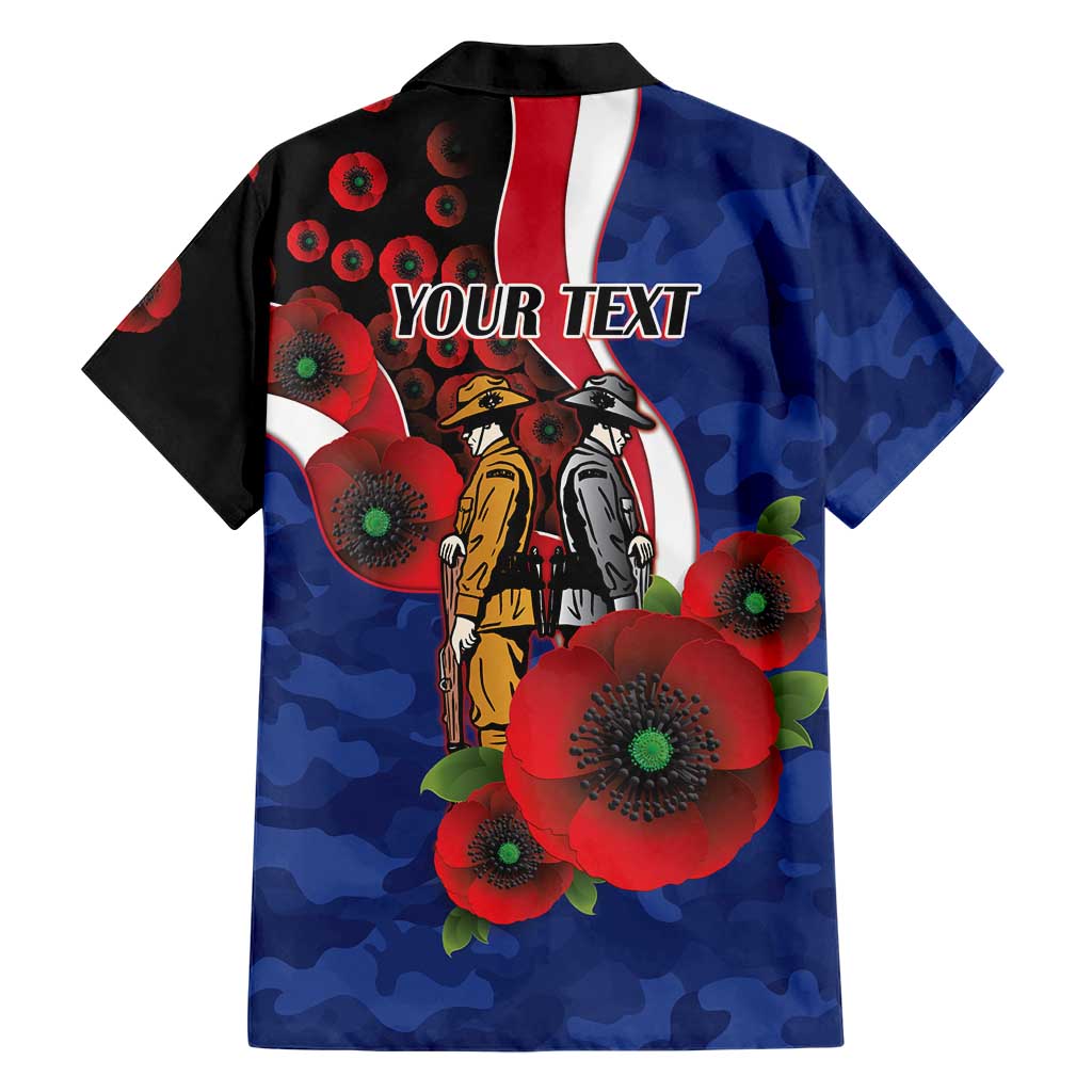North Kangaroos ANZAC Personalised Family Matching Off The Shoulder Long Sleeve Dress and Hawaiian Shirt Lest We Forget Poppy Camo