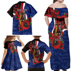 North Kangaroos ANZAC Personalised Family Matching Off Shoulder Maxi Dress and Hawaiian Shirt Lest We Forget Poppy Camo