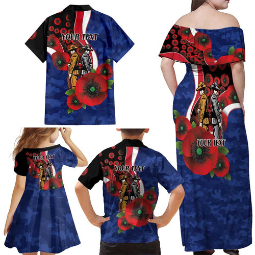 North Kangaroos ANZAC Personalised Family Matching Off Shoulder Maxi Dress and Hawaiian Shirt Lest We Forget Poppy Camo