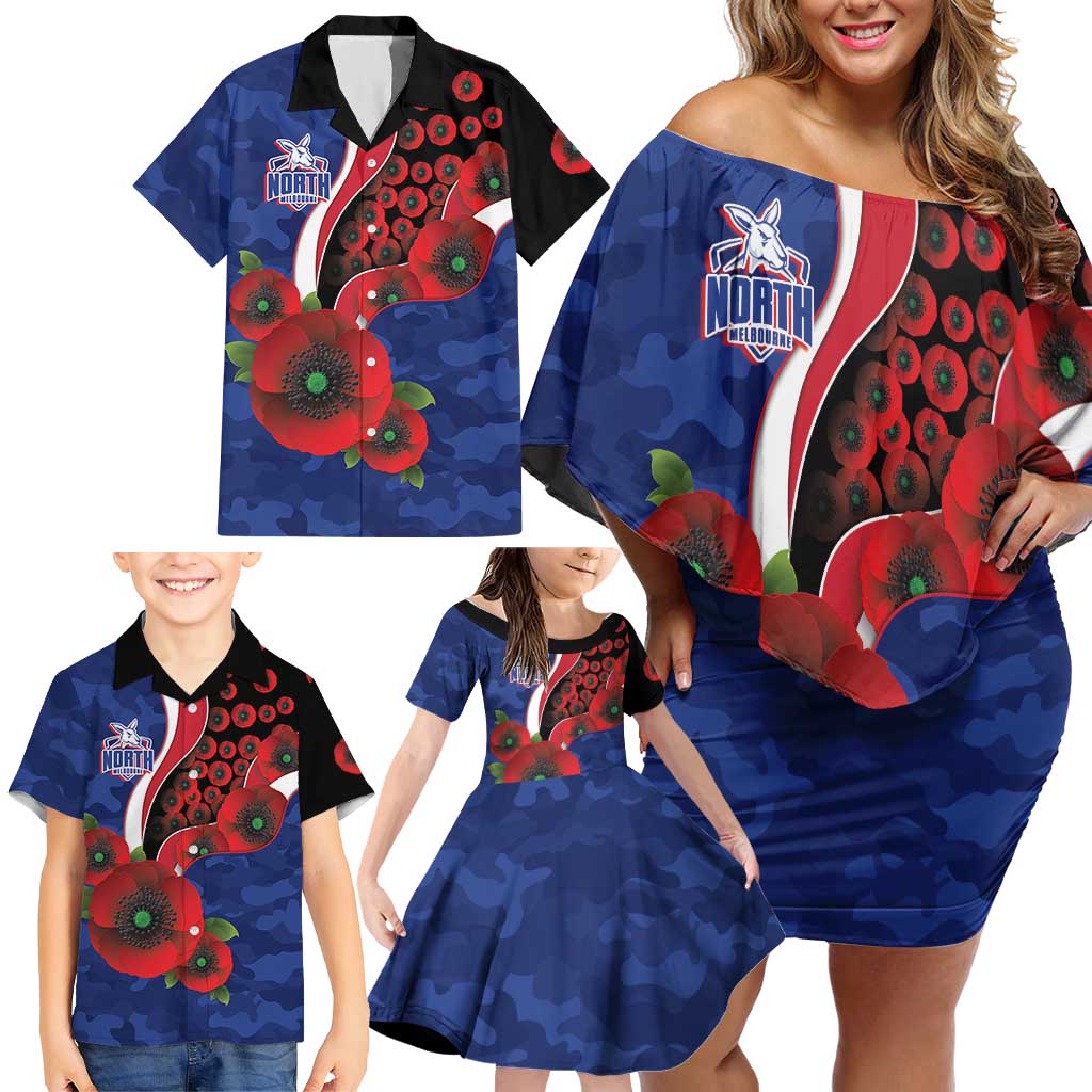 North Kangaroos ANZAC Personalised Family Matching Off Shoulder Short Dress and Hawaiian Shirt Lest We Forget Poppy Camo