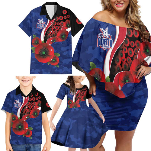 North Kangaroos ANZAC Personalised Family Matching Off Shoulder Short Dress and Hawaiian Shirt Lest We Forget Poppy Camo