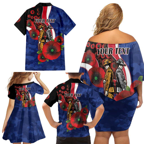 North Kangaroos ANZAC Personalised Family Matching Off Shoulder Short Dress and Hawaiian Shirt Lest We Forget Poppy Camo