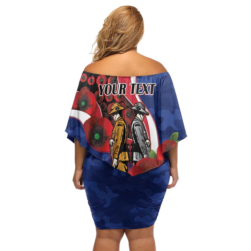 North Kangaroos ANZAC Personalised Family Matching Off Shoulder Short Dress and Hawaiian Shirt Lest We Forget Poppy Camo