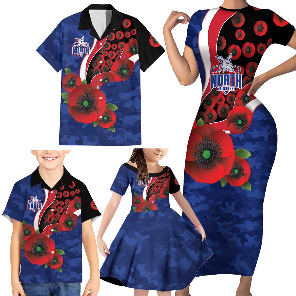 North Kangaroos ANZAC Personalised Family Matching Short Sleeve Bodycon Dress and Hawaiian Shirt Lest We Forget Poppy Camo