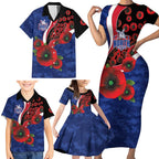 North Kangaroos ANZAC Personalised Family Matching Short Sleeve Bodycon Dress and Hawaiian Shirt Lest We Forget Poppy Camo