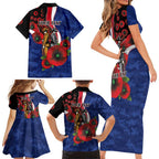 North Kangaroos ANZAC Personalised Family Matching Short Sleeve Bodycon Dress and Hawaiian Shirt Lest We Forget Poppy Camo