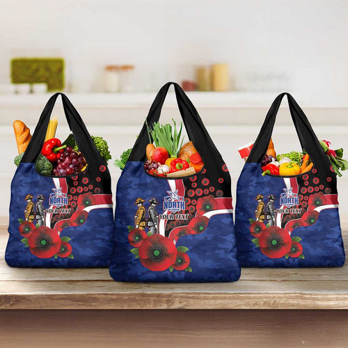 North Kangaroos ANZAC Personalised Grocery Bag Lest We Forget Poppy Camo