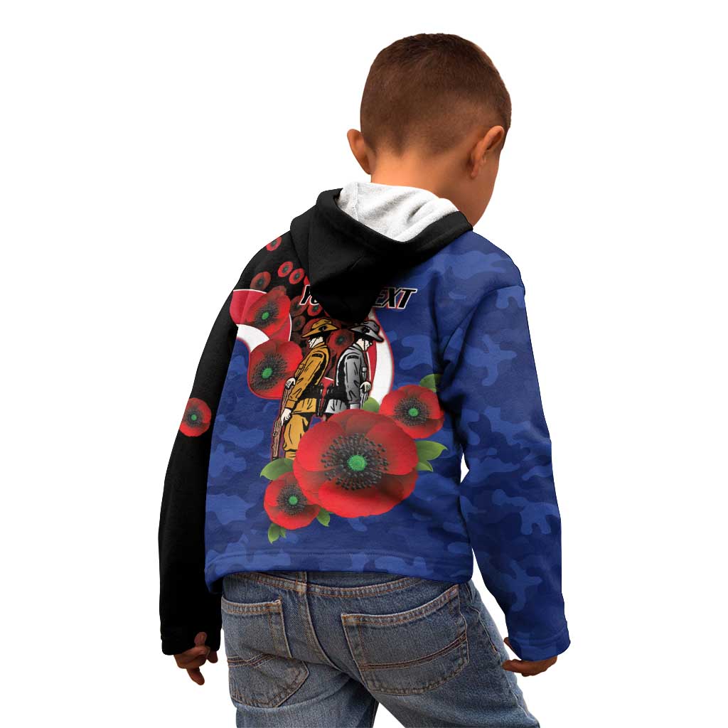 North Kangaroos ANZAC Personalised Kid Hoodie Lest We Forget Poppy Camo