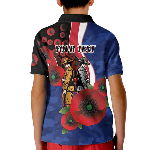 North Kangaroos ANZAC Personalised Kid Polo Shirt Lest We Forget Poppy Camo