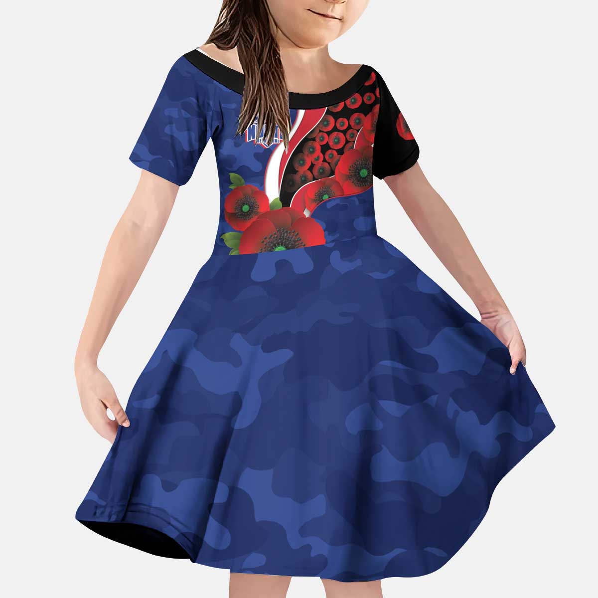 North Kangaroos ANZAC Personalised Kid Short Sleeve Dress Lest We Forget Poppy Camo