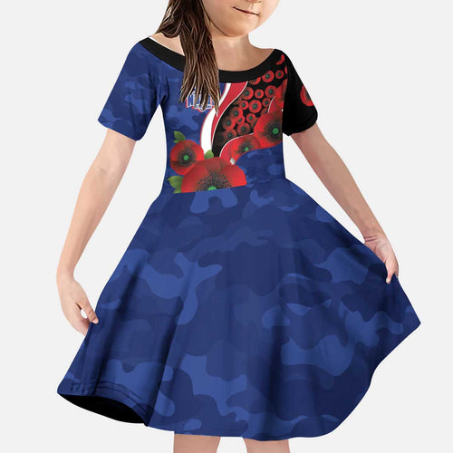 North Kangaroos ANZAC Personalised Kid Short Sleeve Dress Lest We Forget Poppy Camo