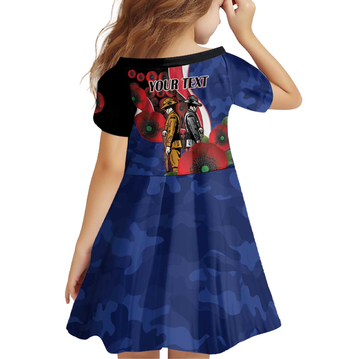North Kangaroos ANZAC Personalised Kid Short Sleeve Dress Lest We Forget Poppy Camo