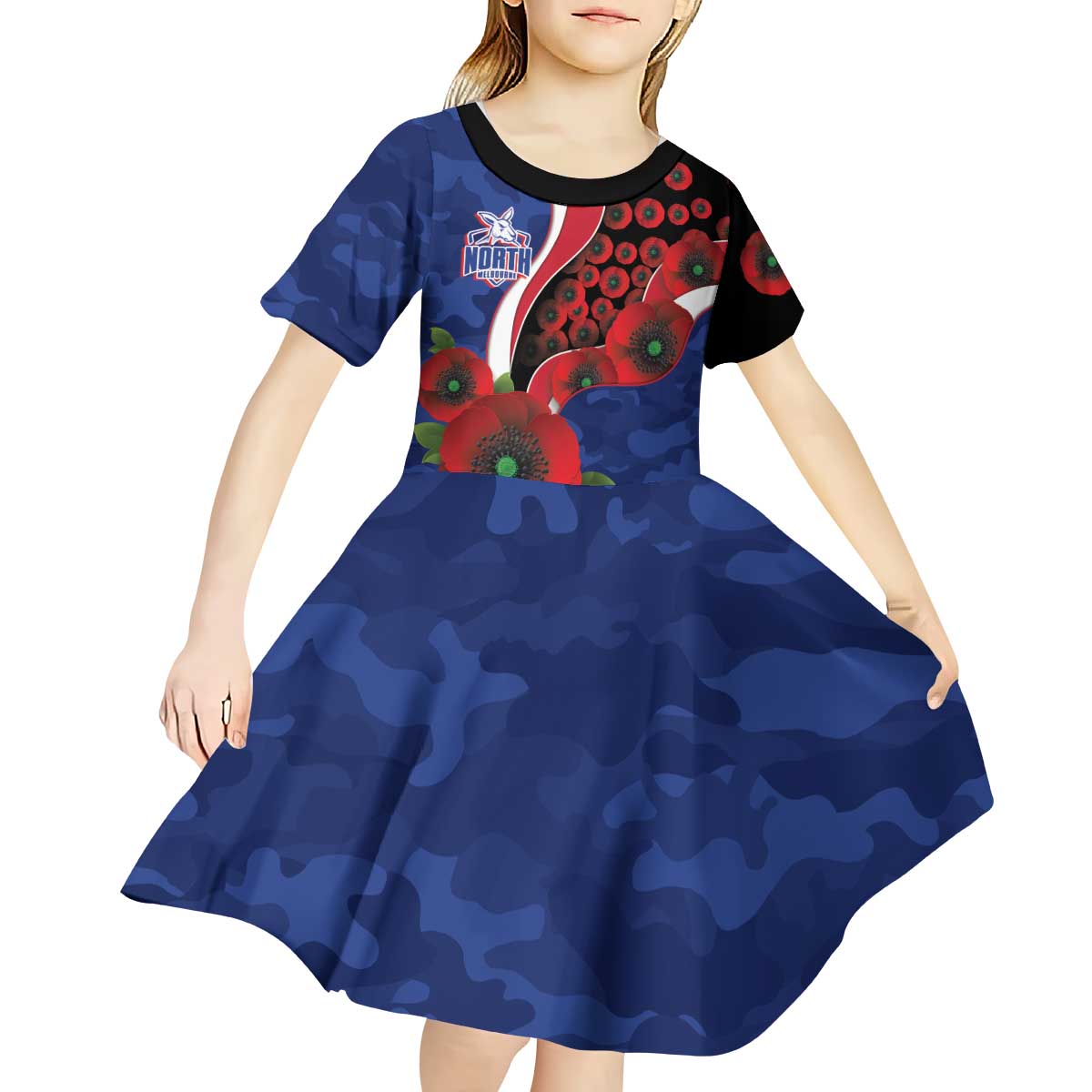 North Kangaroos ANZAC Personalised Kid Short Sleeve Dress Lest We Forget Poppy Camo