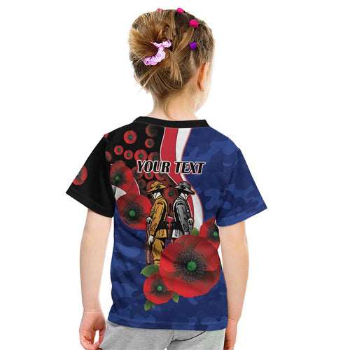 North Kangaroos ANZAC Personalised Kid T Shirt Lest We Forget Poppy Camo