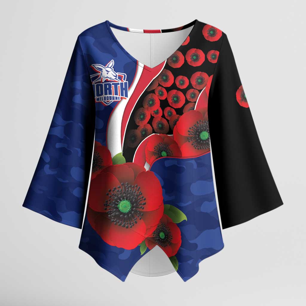 North Kangaroos ANZAC Personalised Kimono Sleeve Blouse Lest We Forget Poppy Camo