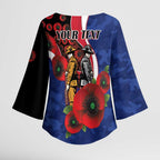North Kangaroos ANZAC Personalised Kimono Sleeve Blouse Lest We Forget Poppy Camo